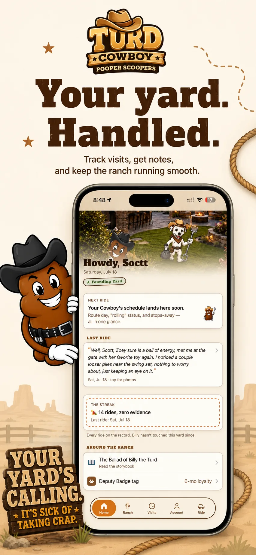 Home tab — next ride and the streak