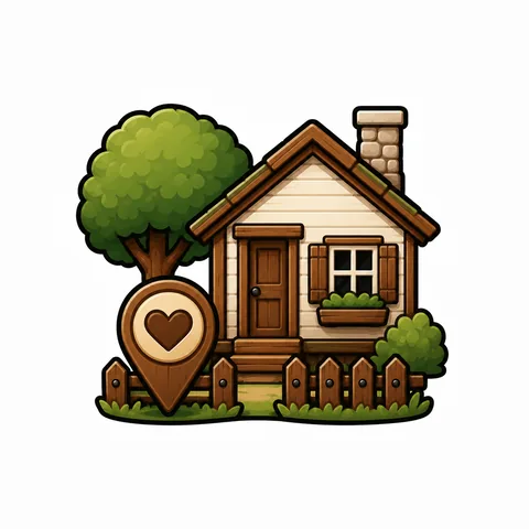 Cottage with a heart location pin
