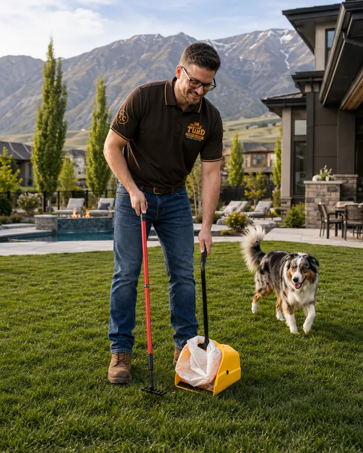 The Turd Cowboy at work while Blue the Australian shepherd herds the perimeter